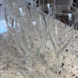 Set of 4 Princess House Heritage Crystal Etched Tulip Champagne